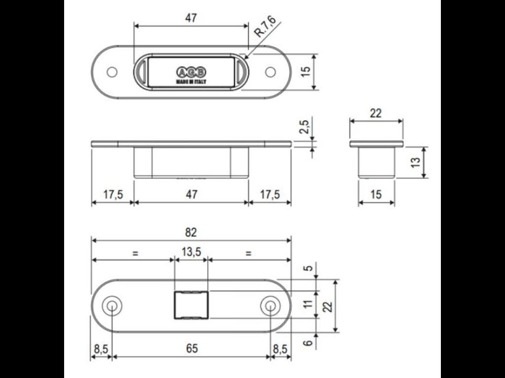 Magnete Fisso per Telaio Legno Touch mm.82x22x15h Nero   AGB - immagine 2